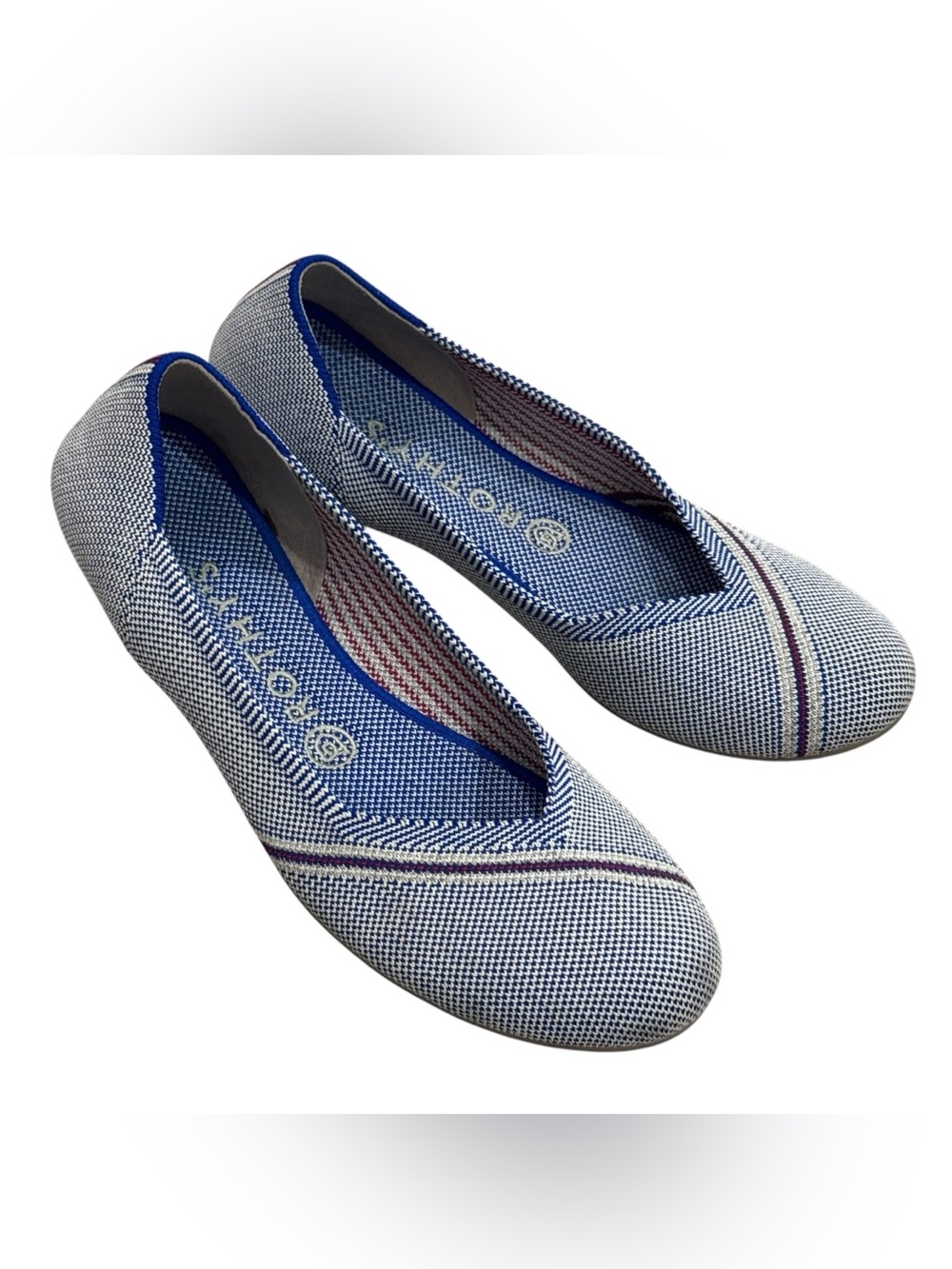 Rothy’s The Flat Round Toe Rare Blue With Reflective Stripe Size 8.5